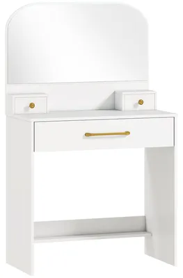 Image de Table de maquillage avec miroir et 3 tiroirs | Couleur : Blanc | Dimensions : 80x40x135 cm
