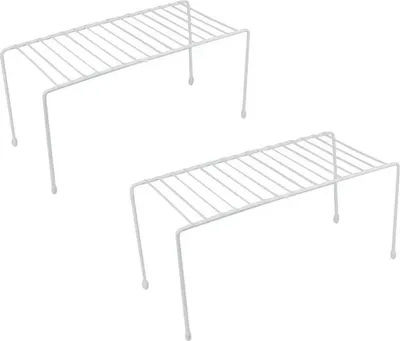 Produktbild von Arbeitsplattenregal, verhindert Verrutschen, platzsparend, rostfrei, Metall, Schreibtischregal, Organizer für Küchenschrank, weiß, 2 Stück
