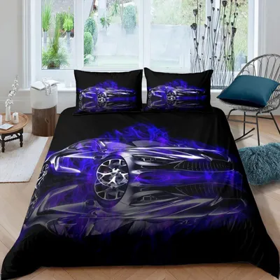 Produktbild von Bettwäsche Set Rennsportwagen 135x200cm Kinder Jungen Teenager Autosport Blau Mehrfarbig Microfaser
