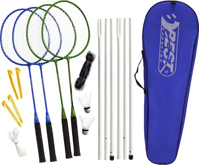 Produktbild von Best Sporting Federball Set Erwachsene und Kinder I Badminton Set bestehend aus Netz, 4 Schlägern, 2 Badmintonbällen und Tasche I Federball Set Kinder I Badminton Netz und Schläger für den Garten