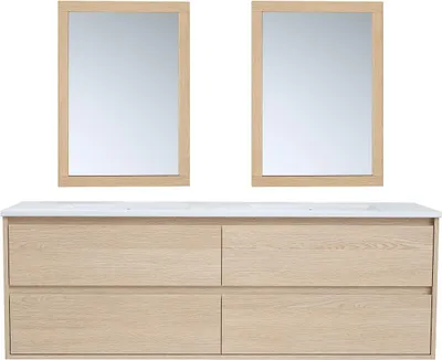 Produktbild von Waschbeckenunterschrank mit Einbauwaschbecken & Spiegel - Eichenfurnier - 150 cm - MILIPAM