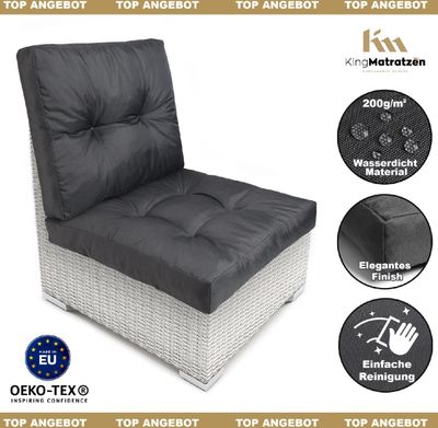 Loungekissen 2er SET (S) - 50 x 50 cm & 50 x 40 cm Sitzkissen & Rückenkissen | Wasserdichte Polsterkissen RATTAN: Dunkelgrau