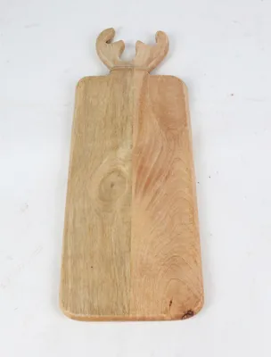 Produktbild von 8x Servierbrett Mangoholz 43x15x1,7cm mit Geweih Motiv rustikales Holzbrett Servierplatte Schneidebrett natürliche Deko für Küche und Esstisch