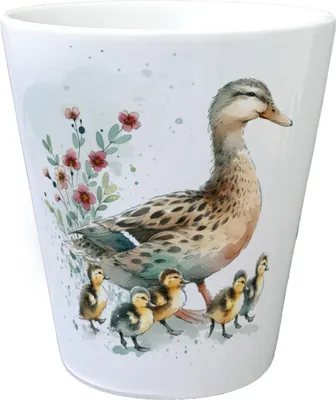 Produktbild von Keramik Blumentopf Ente mit Küken, mit Bodenloch, ca. 10cm Höhe, ca. 9cm Durchmesser