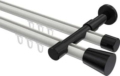 Produktbild von Interdeco Innenlaufstange / Gardinenstange mit Innenlauf Weiß / Schwarz, Typ Prestige Sitra (Konus), 20 mm Ø 2-läufig, 600 cm
