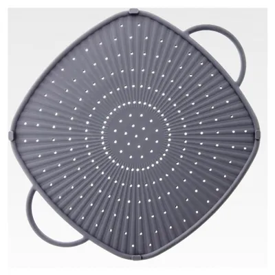 Produktbild von Spritzschutz aus Silikon 31x31 cm eckig Grau - Universelles Spritzsieb für Töpfe und Pfannen - 3-in-1 einsetzbar als Pfannenspritzschutz, Topfuntersetzer und Backblech - Hitzeresistent und BPA-frei