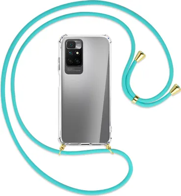 Produktbild von Handykette Backcover-Schutzhülle mit Band (Metall goldfarben) für Xiaomi Redmi 10 - türkis