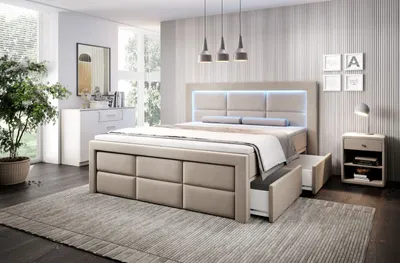 Produktbild von Boxspringbett Aston Bett mit Bettkasten rechts und LED 180x200 cm beige