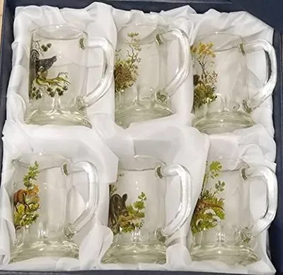 6 Schnapsgläser mit Jagdmotiv, 2 cl, Höhe 6,5 cm