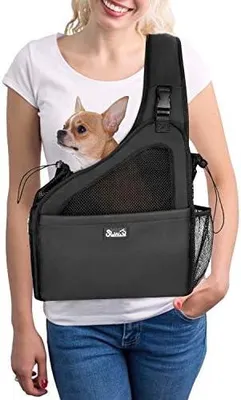 Produktbild von Nasjac Haustier Hund Riemen-Fördermaschine, Welpe Reisetasche Tote Hundetasche Verstellbarer Gepolsterter Gurt Atmungsaktives Netz Harte Untere Stütze Kordelzug Vordertasche Waschbar, Unter 3KG