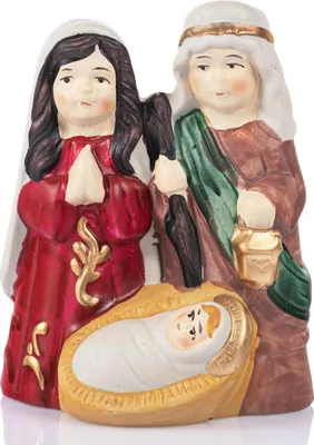 Image de Figurine de Noël Sainte Famille en céramique peinte à la main 11 cm