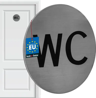 Zdjęcie produktu dla KOTARBAU® Znak WC ⌀ 7 cm znak ze stali nierdzewnej Srebrny znak na drzwi WC dla gości Dekoracyjny znak na drzwi WC Znak na drzwi WC Samoprzylepny okrągły znak na drzwi Naklejka na drzwi WC