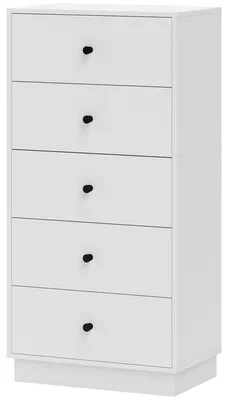 Immagine prodotto di Comodino bianco in legno con 5 cassetti – Stile moderno | Colore: Bianco | Dimensioni: 47x29x95 cm