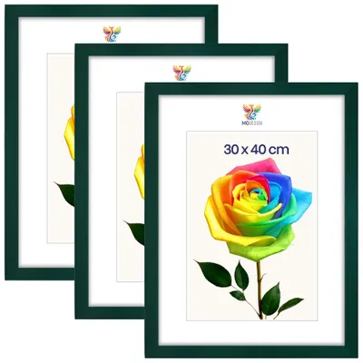 Produktbild von MG Design 3er Set Bilderrahmen 30 x 40 cm - Fotorahmen mit Grün Echtholzrahmen und bruchsicherem Acrylglas, Hoch & Quer zum Aufhängen, zum Aufstellen