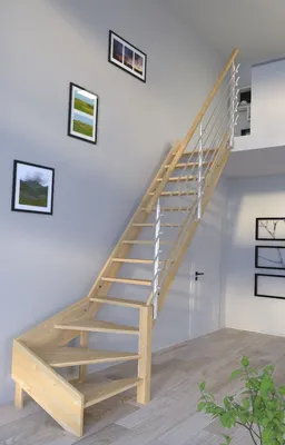 Produktbild von Holztreppe Korfu 1/4 gewendelter Ausführung rechts-Design Geländer Edelstahl-ohne Setzstufen