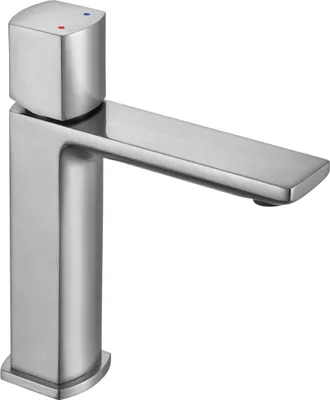 Produktbild von sanicomfort Waschtischarmatur BAROS Nickel gebürstet – Einhebelmischer für Waschbecken inkl. Ablaufgarnitur – Badarmatur aus Messing, modernes Design, einfache Montage