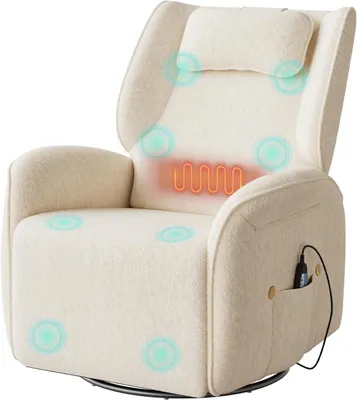 Produktbild von WOLTU Relaxsessel elektrisch, Fernsehsessel mit Wärme, Massagefunktion, Fußstütze, 2 Seitentaschen : Beige Farbe: Beige