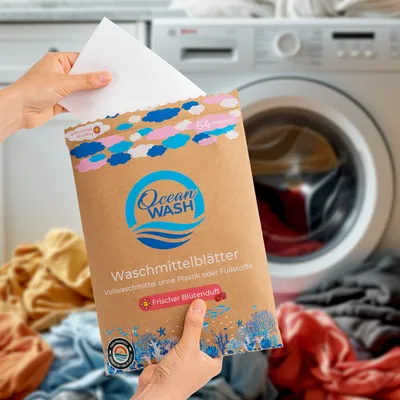 Produktbild von Blütenduft-Waschmittelblätter | 32 Waschmittelblätter für 64 Waschladungen | Weichspüler wasserlösliche Blätter | einfach zu verwenden