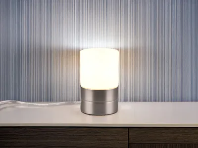 Produktbild von Kleine LED Tischlampe Silber mit Glasschirm Weiß per touch dimmbar, Höhe 15cm