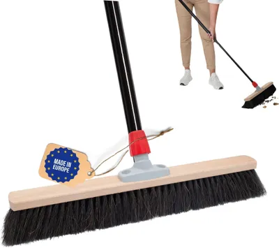 Produktbild von Novaliv Saalbesen 40 cm mit Stiel Borsten Rosshaarbesen besen fein mit stiel Ideal als Werkstattbesen Hallenbesen Industriebesen Hausbesen Naturhaarbesen Zimmerbesen Haarbesen Stubenbesen Besen weich
