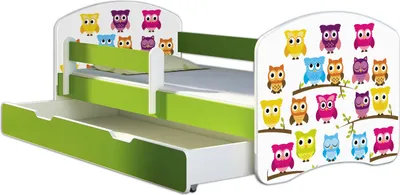 Produktbild von ACMA Jugendbett Kinderbett Junior-Bett Komplett-Set mit Matratze Lattenrost und Rausfallschutz Grün 31 Eule 140x70 + Bettkasten