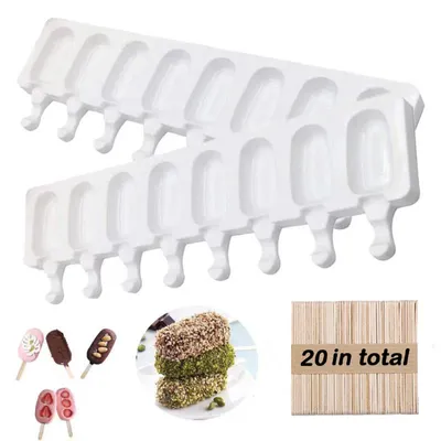 Eislutscherform Silikon 2er Set 8 Mulden 20 Holzstiele