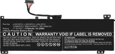 Produktbild von Akku für Lenovo L20D3PC2 Li-Ion 11,52 Volt 3750 mAh schwarz.