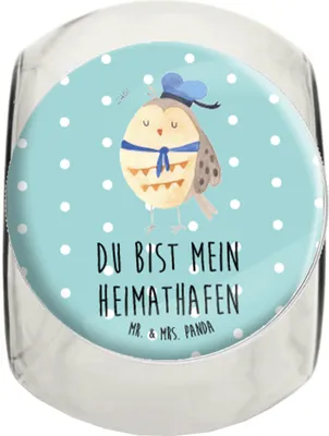 Produktbild von Mr. & Mrs. Panda Kaffeedose Eule Matrose L 870ml - Türkis Pastell - Geschenk, Vorratsglas, Seefahrer, Heimathafen, Süßigkeiten Glas, Vorratsbehälter, Dekoglas, Freundin