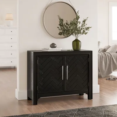 Produktbild von Avola AV2256-40 Kommode aus Akazienholz, Schwarz, 101,5x38x81,5 cm