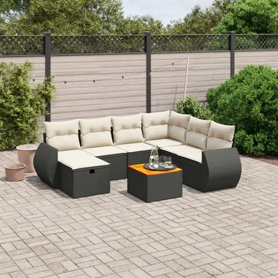 Produktbild von Design 8-tlg. Garten-Sofagarnitur mit Kissen Schwarz Poly Rattan, Gartenmöbel-Sets 2024 Neu
