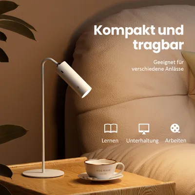 Produktbild von EMKE Tischlampe LED 5-in-1 design Dimmbare Schreibtischlampe Kabellos, USB-C Aufladbar, 3 Lichtfarben Multifunktionale Klemmleuchte & Wandlampe Weiß