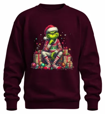 Immagine prodotto di Felpa unisex Grinch: idea regalo divertente e maliziosa per Natale, stile retrò, bordeaux, taglia S