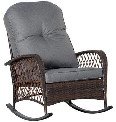 Produktbild von Schaukelstuhl Outdoor Rattan – Gartenschaukelstuhl mit Kissen, Stahlrahmen Braun
