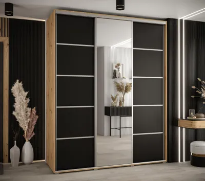 Obrázek produktu pro Šatní skříň ASIRI 5 - 190/60 cm, dub artisan / černá / stříbrná