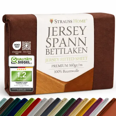 Produktbild von Strauss Home® Premium Spannbettlaken – 160 g/m² Gekämmte Baumwolle – Jersey in Hotelqualität – Formstabil & Langlebig – Rundumgummi – Für Matratzen bis 27 cm – 180x200-200x200 cm - Schokobraun 