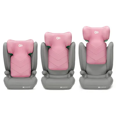 Zdjęcie produktu dla Fotelik dziecięcy Kinderkraft I-SPARK 2w1, 100–150 cm (3,5–12 lat) – standard i-Size – lekki – zagłówek H-GUARD – ochrona przed uderzeniami bocznymi SPS – różowy