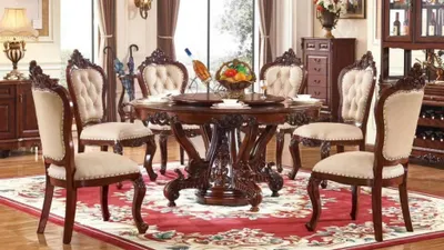Produktbild von Klassische Esszimmer Möbel Edler Esstisch 6x Chesterfield Stühle