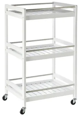 Obrázek produktu pro Servírovací vozík do kuchyně z dřeva – kuchyňský vozík – 3 police – s kolečky – 45 x 38 x 78 cm – vyžaduje montáž – bílá barva