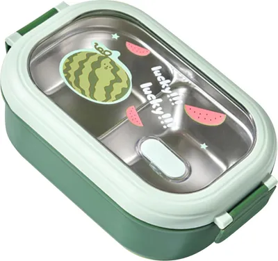 Obrázek produktu pro Bento Lunch Box Přenosný bezpečný nepropustný rozdělený nerezový termální obědový box pro studenty Školní kancelář zelená