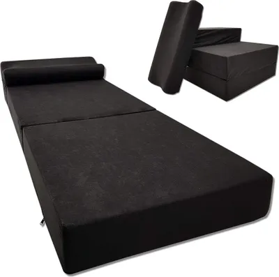 Produktbild von Klappmatratze 70x200cm mit Kissen Reisematratze 15 cm hoch Reisebett Gästebett Matratze Klappbar [schwarz]