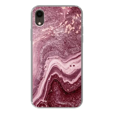 Produktbild von MuchoWow® Handyhülle Schutzhülle Hülle für iPhone XR Naturstein - Rosa - Glitter Silikon Softcase Handy Hülle - Schutzdeckel