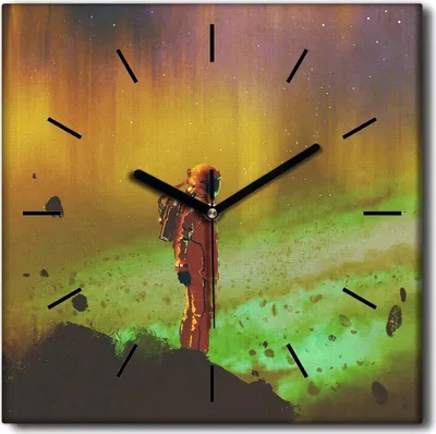 Produktbild von Coloray Uhr auf Leinwand 30x30 cm Wand Uhr Dekoration Wohnzimmer Segeltuch schwarze Hände -Astronautensterne