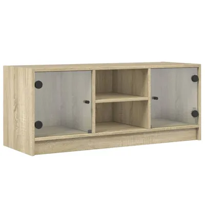 Productafbeelding van TV-kast met glazen deuren, Sonoma-eikenhout, 102x37x42 cm