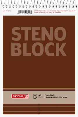 Produktbild von BRUNNEN 1055761 Stenoblock A5 mit roter Mittellinie Deckblatt: braun