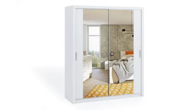 Produktbild von FurMeb24 Schiebetrenschrank BONO 180 cm Kleiderschrank mit Spiegel, 2-triger Schiebeschrank (Weiss / Weiss)