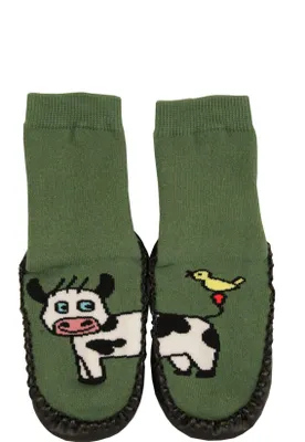 Tobeni 1 Paar Hüttenschuhe Socken lustige Tiere mit Ledersohle Kuh