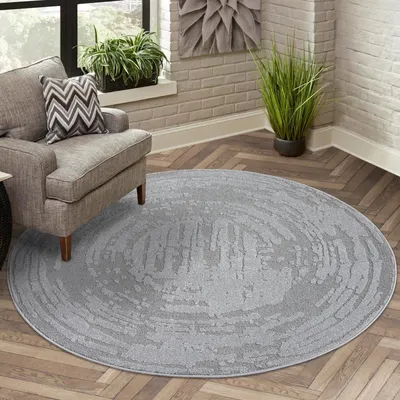 Productafbeelding van Laagpolig tapijt, rond, 160 cm, grijs met geometrisch patroon