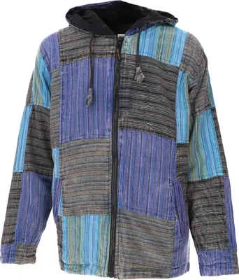 Produktbild von Goa Jacke, Uni Patchwork Jacke - Blau, Herren, Baumwolle, Größe: M