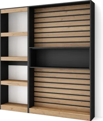 Immagine prodotto di COZY Libreria scaffale, 170x25x186cm, Soggiorno, Ufficio, Per libri, Rovere e Nero