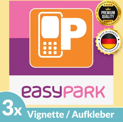 Produktbild von 3x EASYPARK EASY PARK Hinterglasaufkleber Ticket Aufkleber Vignette KFZ Auto Park APP Sticker Parkplakette (6 x 6 cm, UV Schutz, wiederablösbar)